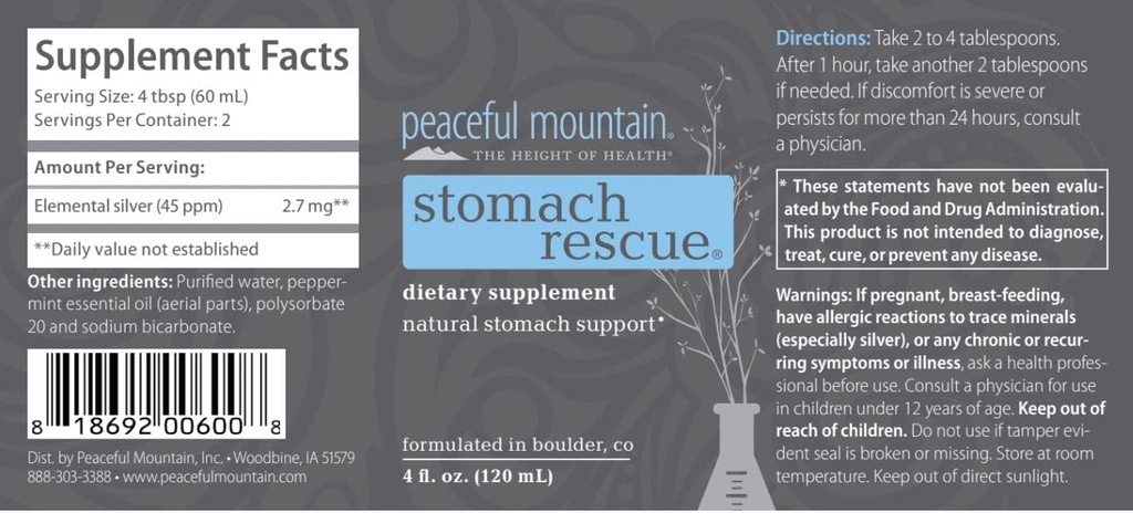 Natural Stomach Support & Immunity Booster - with Elemental Silver & Peppermint Essential Oil to Help Ease Stomach Discomfort - 4 fl. Oz 6