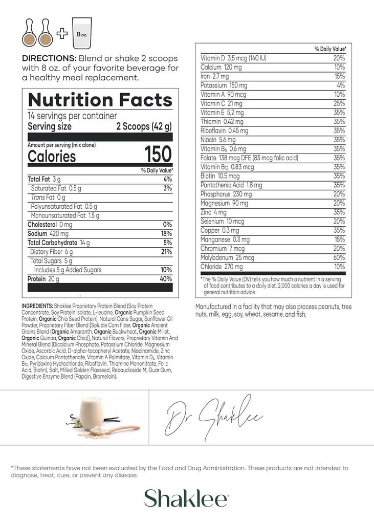 Shaklee Life Shake™ Soy Protein French Vanilla - Complete Meal Replacement with 20g Protein, 6g Fiber, 24 Vitamins & Minerals - Supports Satiety & Healthy Weight - Non-GMO - 14 Servings 3
