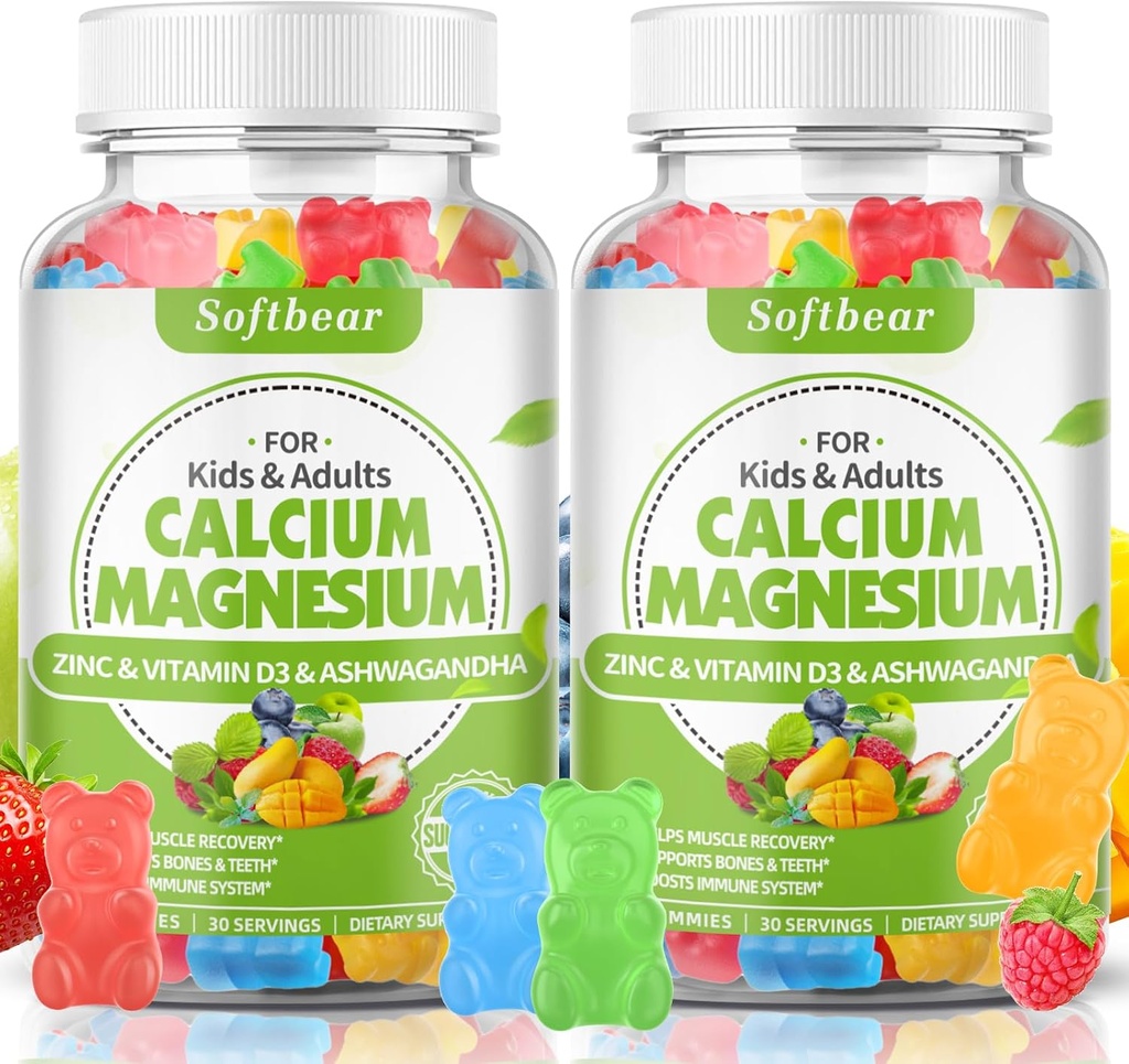 softbear Calcium Magnesium Zinc Gummies for Women, Calcium Magnesium Supplement with Vitamin D3 for Bone Strength, Vegan, Sugar-Free, Mixed Fruit Flavor 60 Count 2