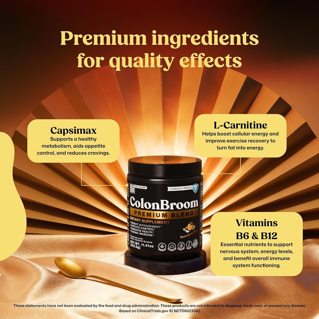 ColonBroom Premium Weight Management Supplement (Strawberry) - Colon Broom Psyllium Husk Fiber Powder Drink - Gluten Free, Non-GMO Colon Cleanse for Bloating Relief & Gut Health, 100 Servings 5