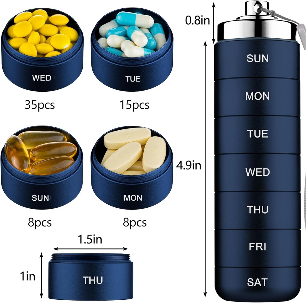 Mossime Metal Travel Pill Organizer, Portable 7 Day Vitamin Organizer Stackable, Waterproof 1 Times A Day Pill Box, Large Pill Container, Daily Medicine Organizer for Vitamin, Fish Oil, Supplement 5
