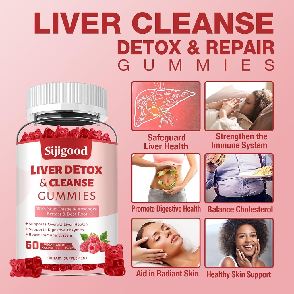 Liver Cleanse Detox and Repair Gummies - Silymarin Milk Thistle Supplement with Artichoke, Dandelion and Elderberry - Liver Support Supplement - 60 Raspberry Flavored Gummies 4