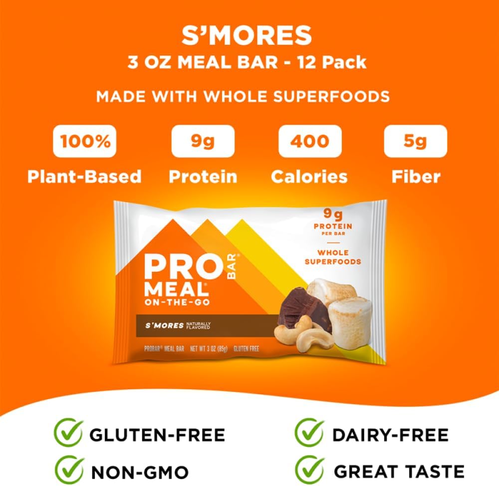 PROBAR - MEAL Bar, S'Mores, Non-GMO, Gluten-Free, Healthy, Plant-Based, Whole-Food Ingredients, Natural Energy (12 Count) 5
