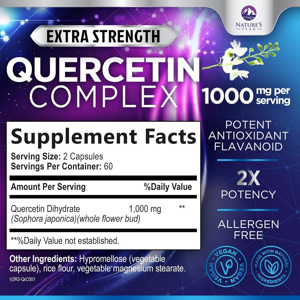 Quercetin Supplement 1000mg - Natural, Plant-Based Support for Immune, Cellular, Respiratory & Seasonal Changes - Extra Strength Quercetin Dihydrate from Sophora Japonica - 120 Veggie Capsules 3