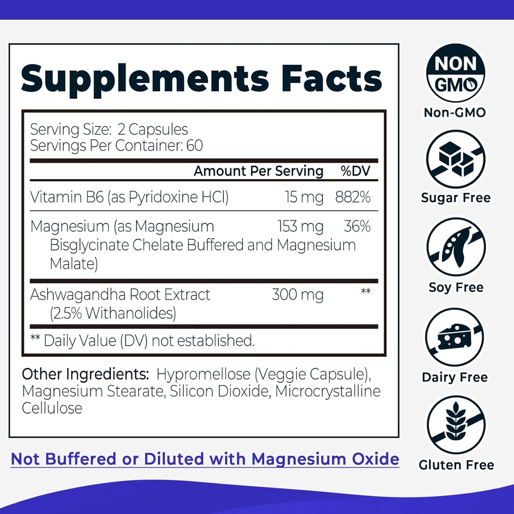Divinity Nutra Magnesium Ashwagandha Supplement, Calming Magnesium Glycinate & Malate Vitamin B6 for Muscles Bone Health Support Muscle Recovery, Calm & Relaxation 468mg 120 ct (2 Month Supply) 6