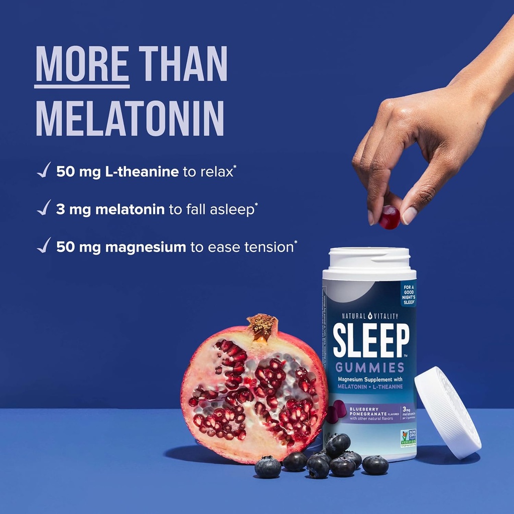 Natural Vitality CALM Sleep Gummies Magnesium Supplement, Melatonin & Magnesium Citrate, Sleep Aid Gummies, L-Theanine, Gluten Free, Helps the Body Ease into Sleep, Blueberry Pomegranate 60 Count 6