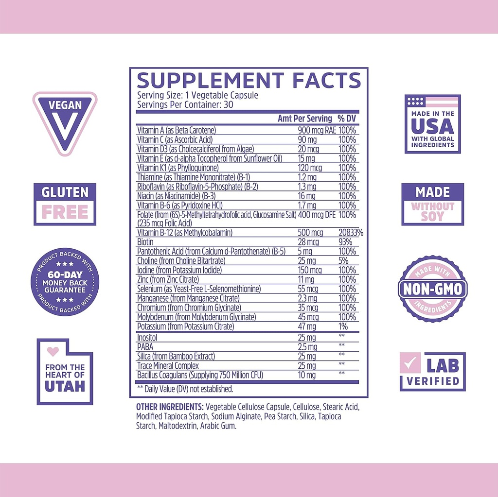 Zhou Daily Boost - Probiotic Multivitamin for Women & Men, Immune Support, Antioxidant & Eye Health Supplement with Vitamin A, Vitamin C, Biotin & Folate for Adults - 30 Veggie Capsules 3