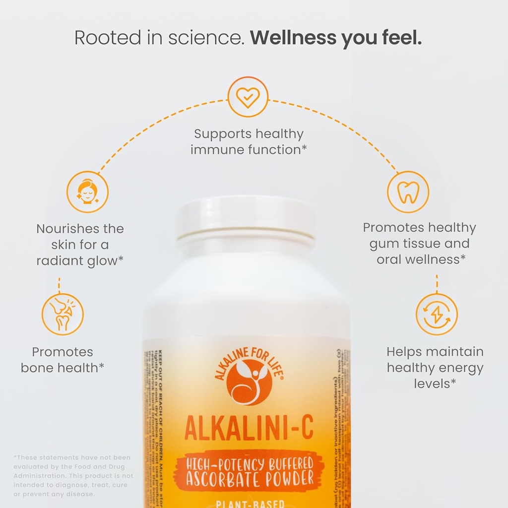 Alkalini-C Vitamin C Powder Supplement, Potent Natural L-Ascorbate Vit C Powder 1500mg, Corn-Free Non-GMO VIT C, Buffered Vitamin C Enhanced Absorption, 100% Pure Form, Immune Support Supplement 16oz 6