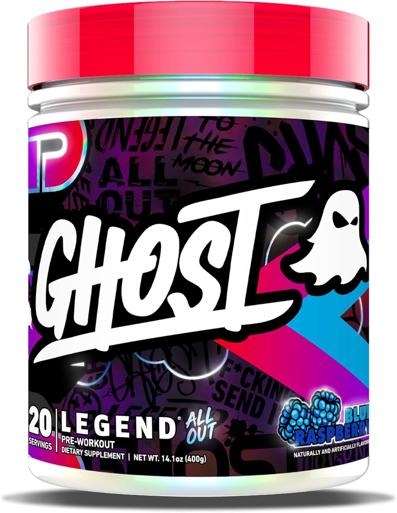 GHOST Legend All Out Pre-Workout Powder, Blue Raspberry - 20 Servings - Pre-Workout Supplement for Men & Women - Energy & Pumps - Caffeine, L-Citrulline, & Beta Alanine Blend - Sugar Free 2