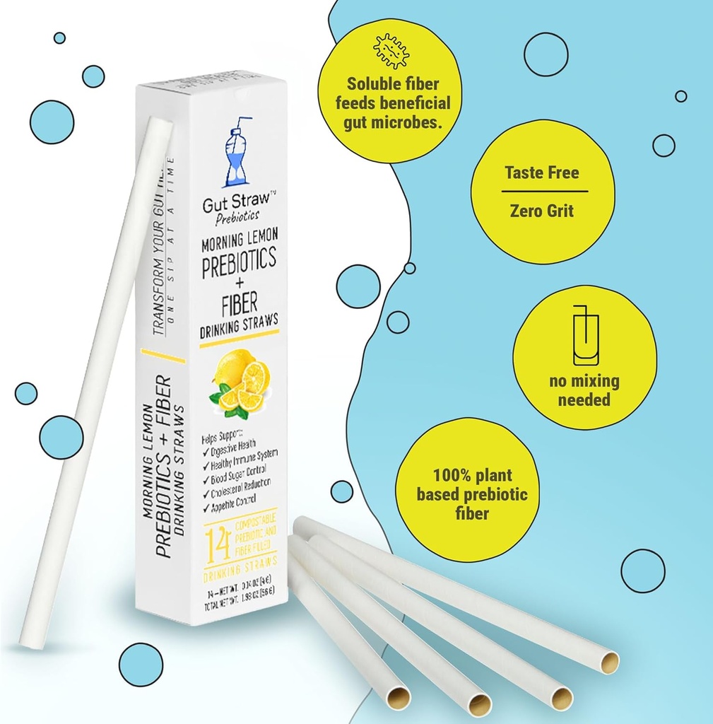 Gut Straw Morning Lemon Water Straw - A Serving of Prebiotic Fiber and Half a Lemon Inside Each Infused Drinking Straw 6