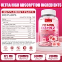 Vitamin D3 K2 Supplement for Adults - Vitamin D3 5000 IU + K2 200 mcg - Vit D3 K2 Gummies with Calcium 600mg Magnesium Zinc & Vitamin C for Women Men - Supports B0ne, Muscle Immune - 120 Count 3