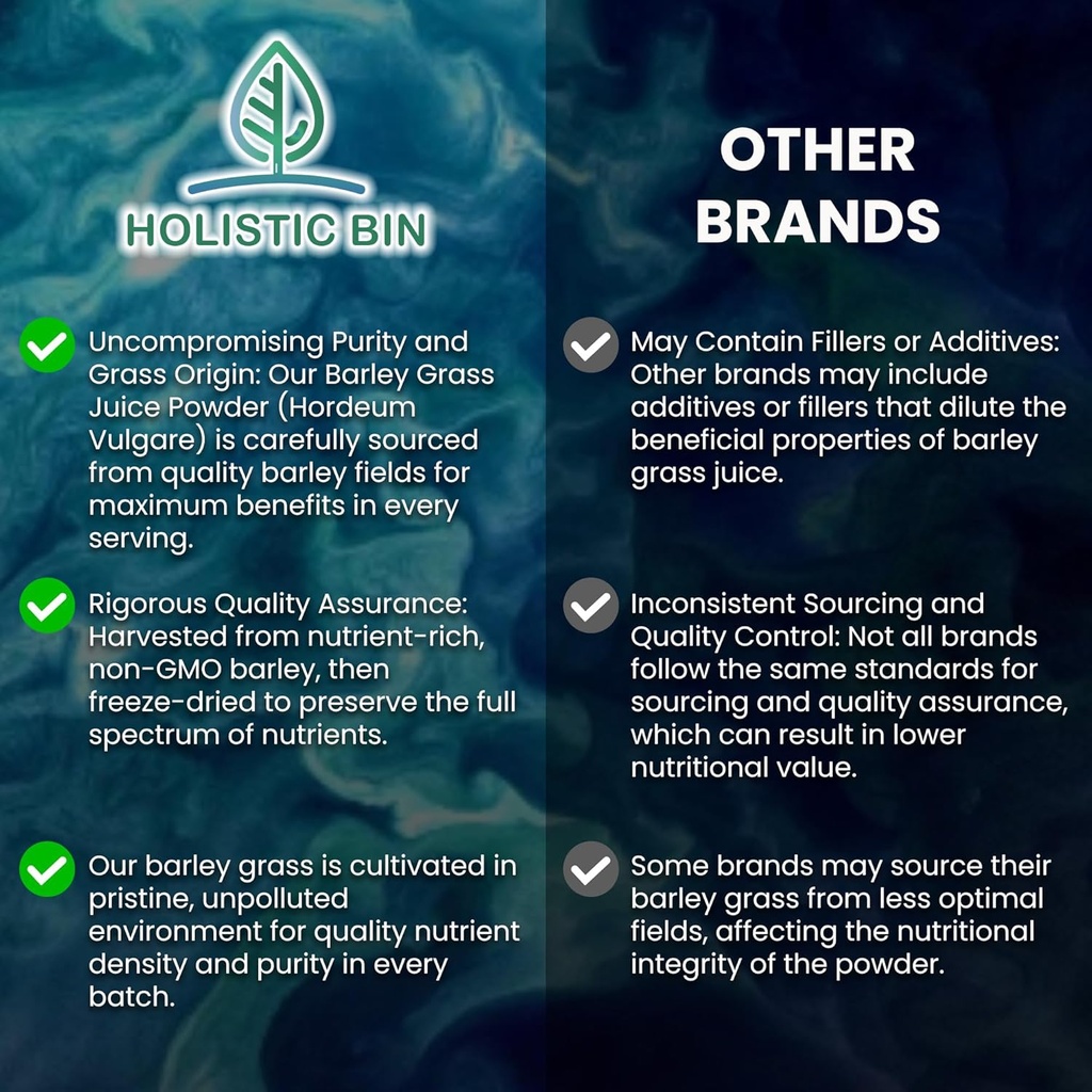 Holistic Bin Organic Barley Grass Juice Powder - 100% Pure USDA Organic - Fermented with 35 Probiotic Strains - Nutrient-Dense Green Superfood for Smoothies - Supports Digestion - 30 Day Supply (50g) 3