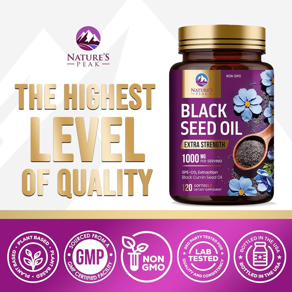 Black Seed Oil 1000mg - Premium Extra Strength Nigella Sativa Blackseed Oil - Black Seed Oil Skin, Digestive Health & Immune Support - Non-GMO Antioxidant, Gluten Free Supplement - 120 Softgels 5