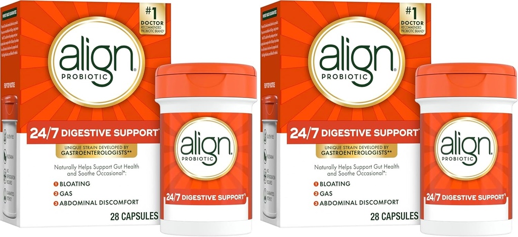 Align Probiotics, Probiotic Supplement for Daily Digestive Health, 28 Capsules, #1 Recommended Probiotic by Gastroenterologists (Packaging May Vary) (Pack of 2) 2