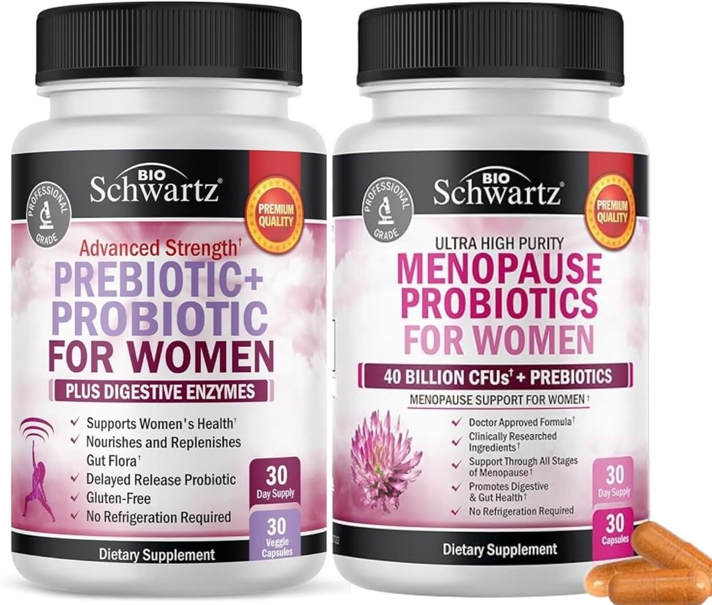 BioSchwartz Probiotic Menopause Supplement for Women (1 Month Supply) Plus Prebiotics and Probiotics with Digestive Enzymes for Women (1 Month Supply) 2