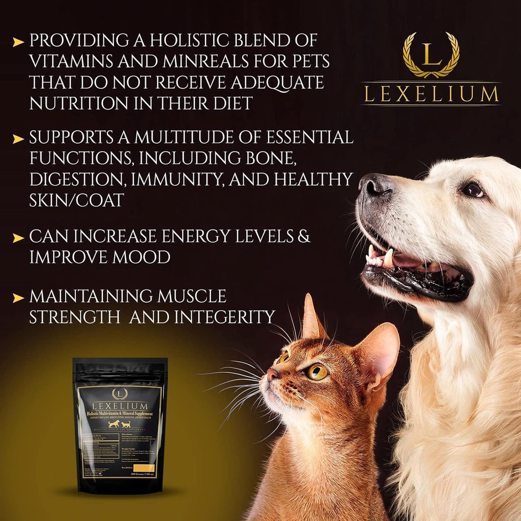 Holistic Multivitamin Supplement for Dogs and Cats - Complete 12-in-1 Plant-Based Vitamins & Minerals for Skin, Coat, Digestion, Bones, and Immunity - Omega-3 Fish Oil, Vitamin Mineral Complex - 200G 3
