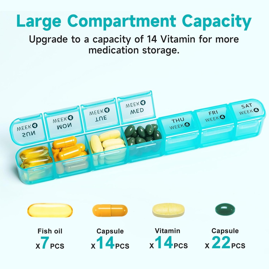 28 Day Monthly Pill Organizer - Weekly Pill Box 1 Time a Day, 4 Weeks Large Pill Case for Traveling, Big Compartment Personal Pill Organizers for Vitamins, Fish Oils, Supplements and Medicine 3