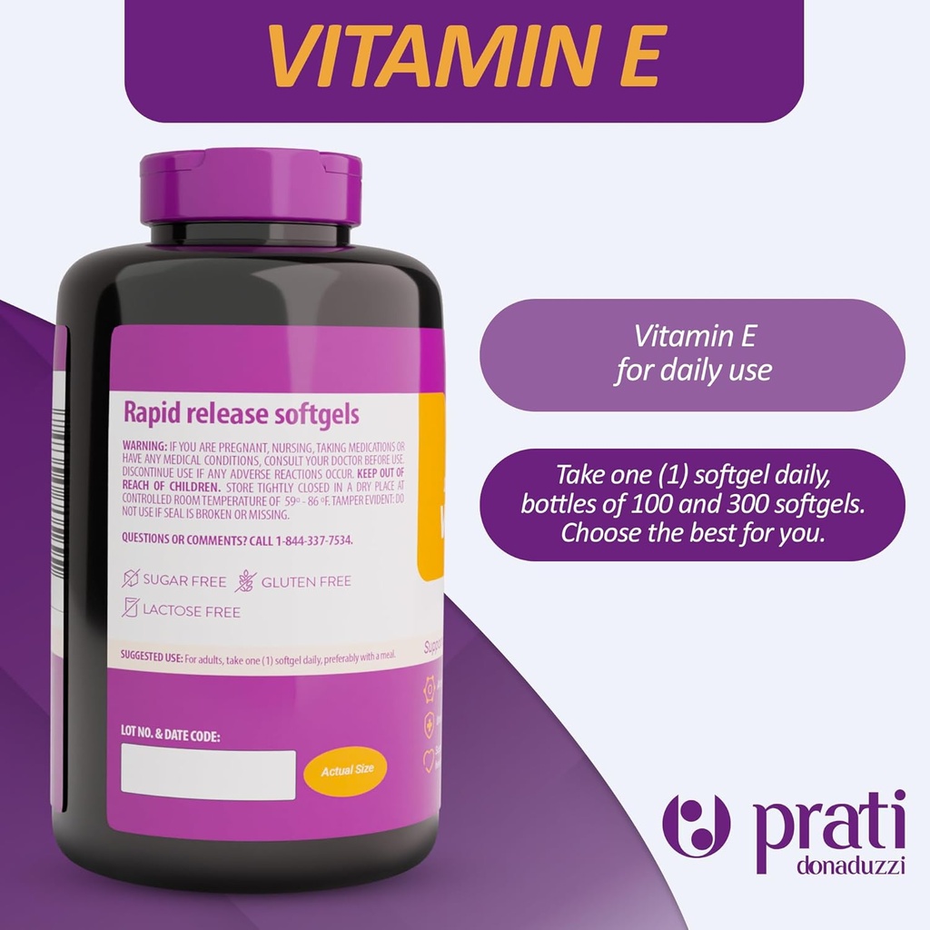 Vitamin E 400 IU – 300 Softgels – Strengthens The Defense System, Combats Free Radicals, and Promotes Healthy Aging – for Adults 5