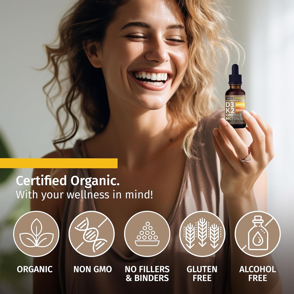 (2 Pack) Organic Vitamin D3 K2 Drops with MCT Oil Omega 3, 5000 IU, Maximum Strength Vitamin D Liquid, No Fillers, Non-GMO Liquid D3 for Faster Absorption and Immune Support (Mocha, 2 Fl Oz) 6