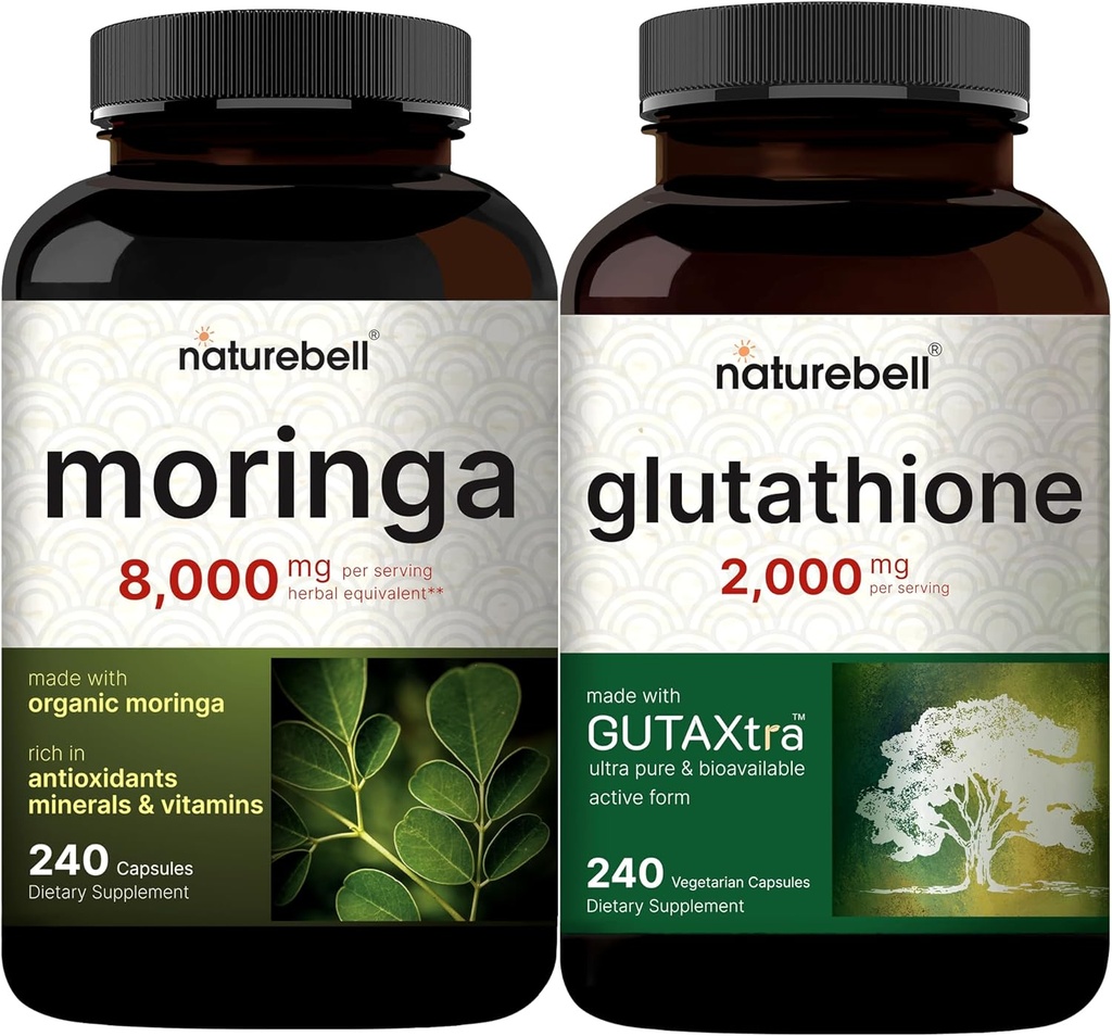 NatureBell Moringa Oleifera 8000mg Per Serving & Glutathione Supplement 2,000mg Per Serving Bundle Pack | Made with Organic Moringa Leaf Powder | Master Antioxidant 2