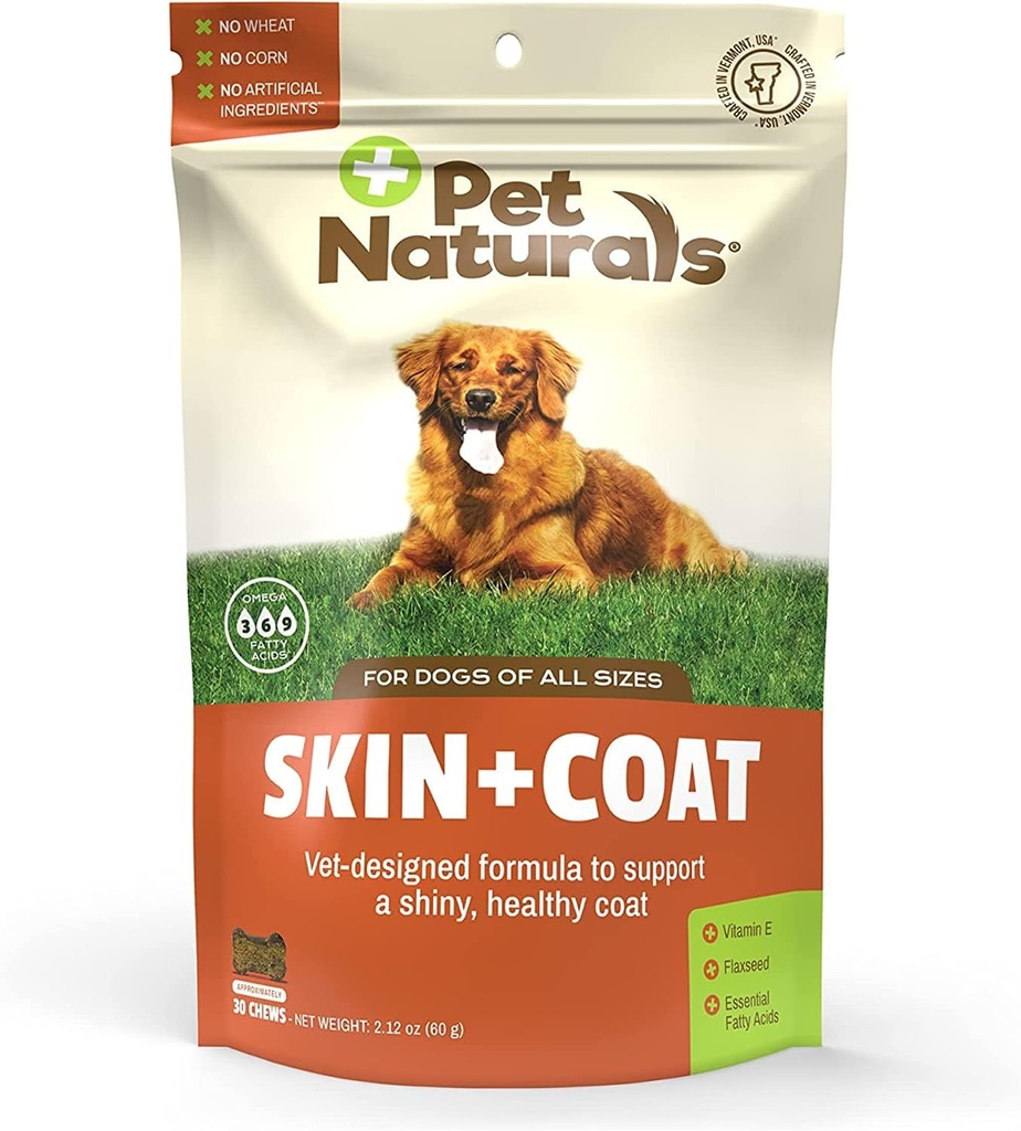 Pet Naturals Skin and Coat for Dogs with Dry, Itchy and Irritated Skin, 30 Chews - Salmon Oil, Vitamin E and Flax Oil - No Corn or Wheat - Vet Recommended 2