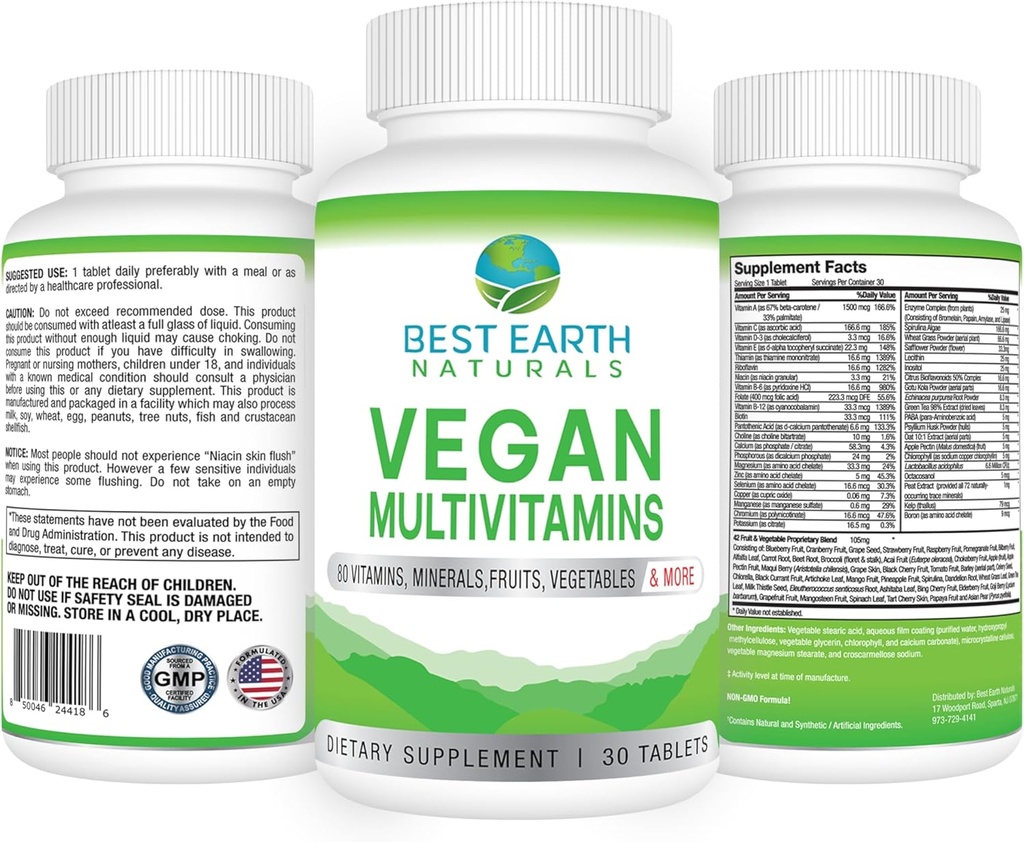 Best Earth Naturals Vegan Multivitamins with 80 Key Nutrients for Well-Being and Vitality 30 Count 3