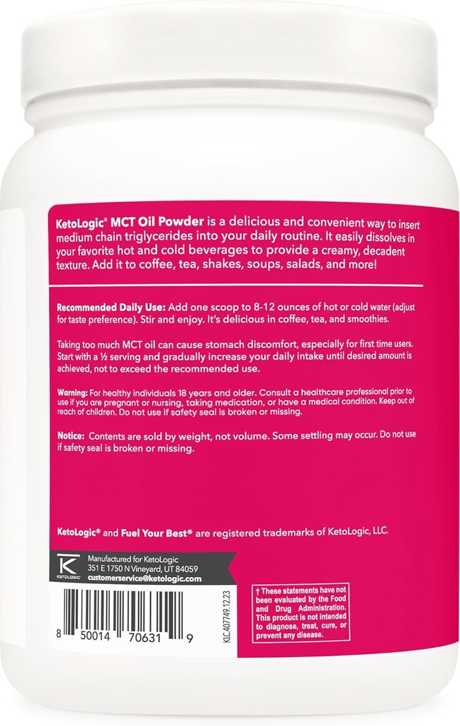 Ketologic MCT Oil Powder Unflavored (1 LB) – Keto Coffee Creamer & Energy Support – 41 Servings of Medium Chain Triglycerides for Focus & Fuel 4