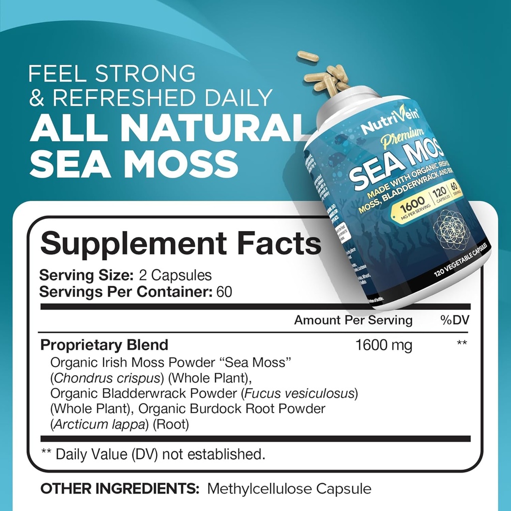 Nutrivein Premium Sea Moss Capsules & Resveratrol Supplement Bundle: High-Absorption Resveratrol Capsules and Irish Sea Moss for Digestion, Vitality, & Repair 4