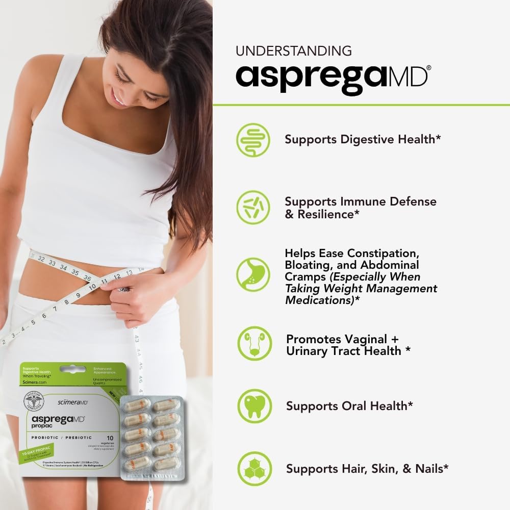 ScimeraMD® Asprega ProPac Probiotics and Prebiotics Supplement for Digestive Health and Immune System Support, 35 Billion CFUs, 10 CT 5