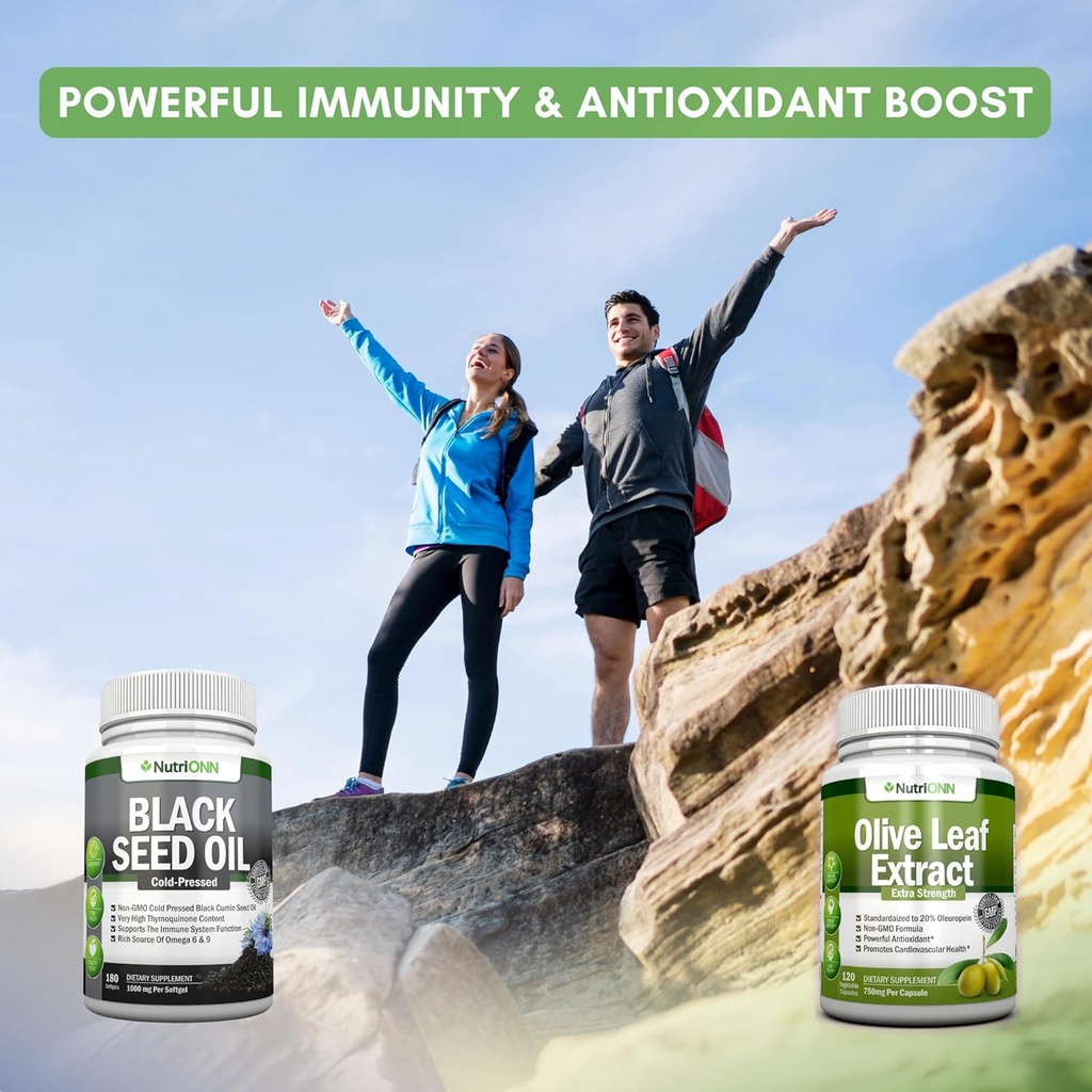 Black Seed Oil Softgels & Olive Leaf Extract Capsules Combo - Targeted Immune Support 4