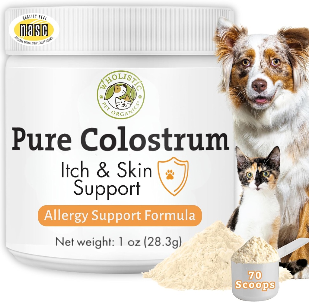 Wholistic Pet Organics Bovine Colostrum Powder - 1 Oz - Seasonal Dog Allergy Relief - Itch Relief for Dogs - Natural Anti Itch Supplement for Dogs - Made in USA - Alternative to Dog Allergy Chews 2