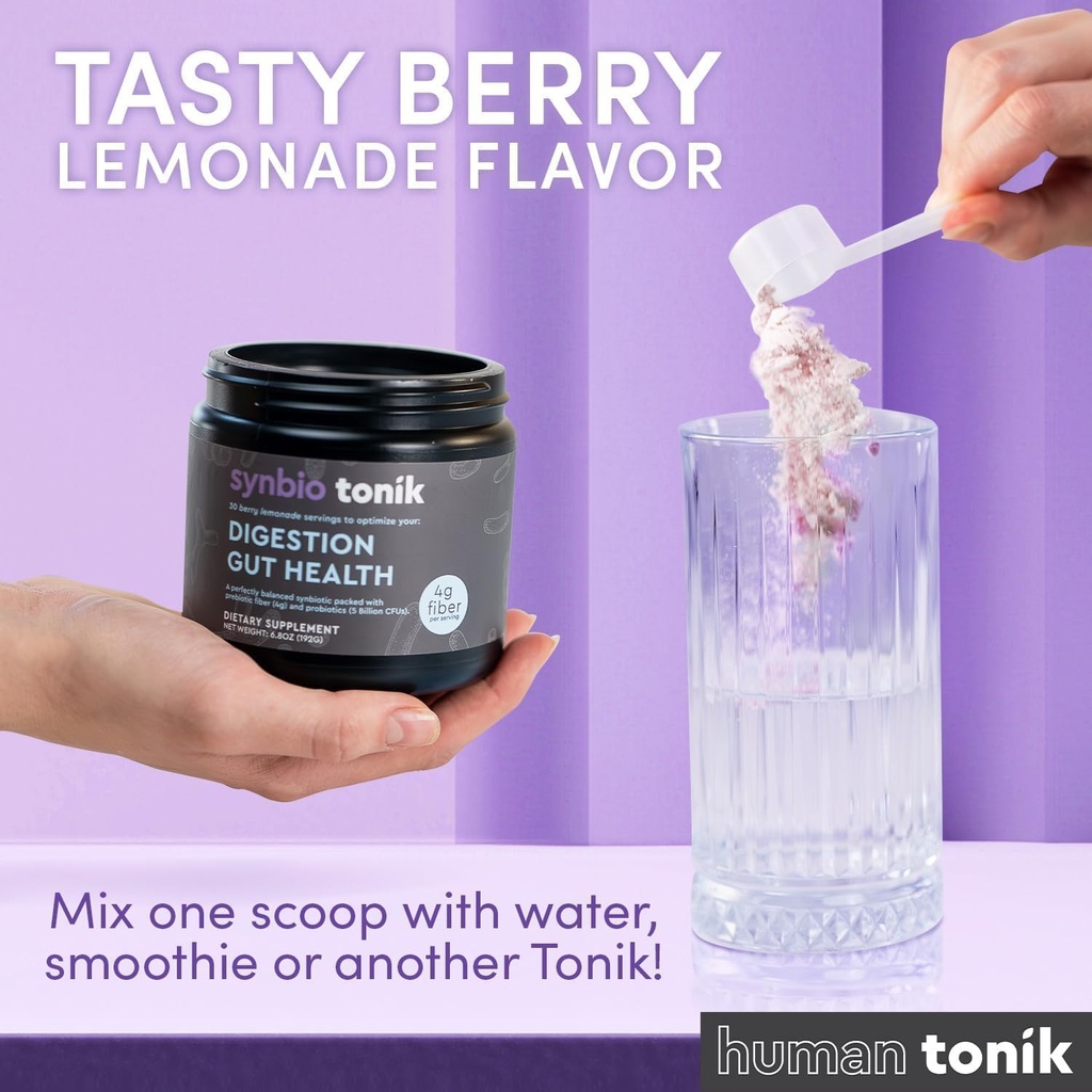 Synbio Tonik Prebiotics and Probiotics Powder | Berry Lemonade | Probiotics for Digestive Health | Daily Supplement | Improve Digestion and Bowel Motions | Boost Energy and Clarity | 3 Tubs 4