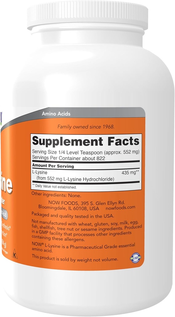 NOW Supplements, L-Lysine (L-Lysine Hydrochloride) Powder, Supports Collagen Synthesis*, Amino Acid, 1-Pound (Pack of 2) 3