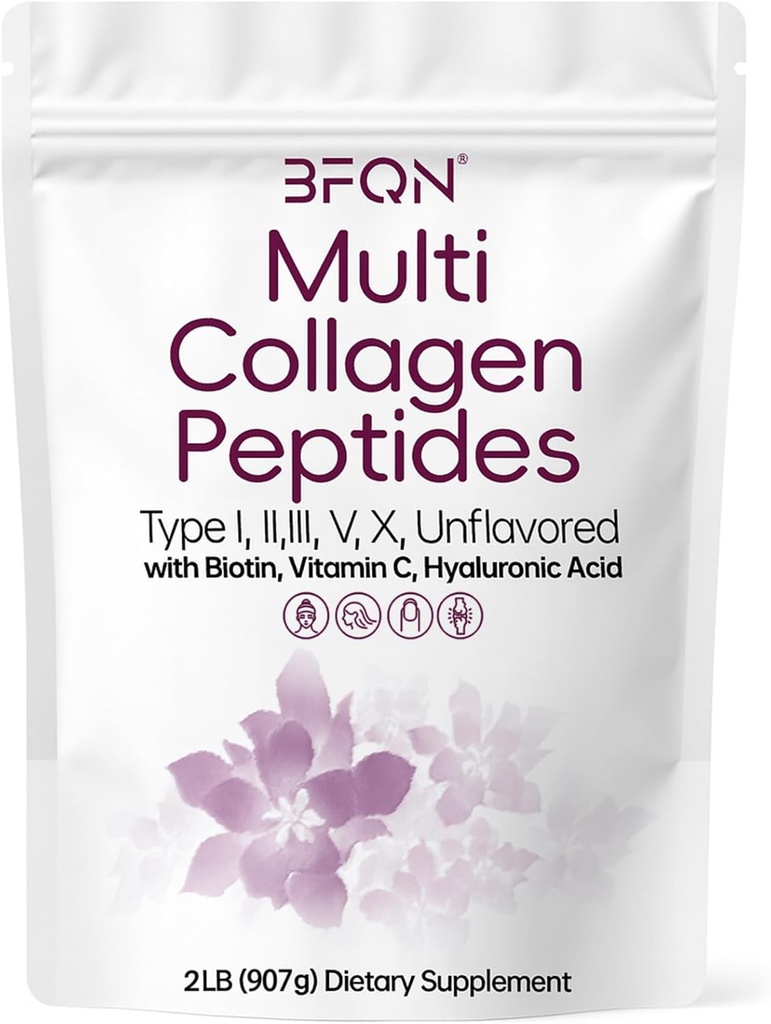 Multi Collagen Protein Powder, 2 Pounds – Type I,II,III,V,X with Biotin, Hyaluronic Acid, Vitamin C – Unflavored Collagen Peptides – Keto & Paleo Friendly, Easy Dissolve, Non-GMO (2LB) 2