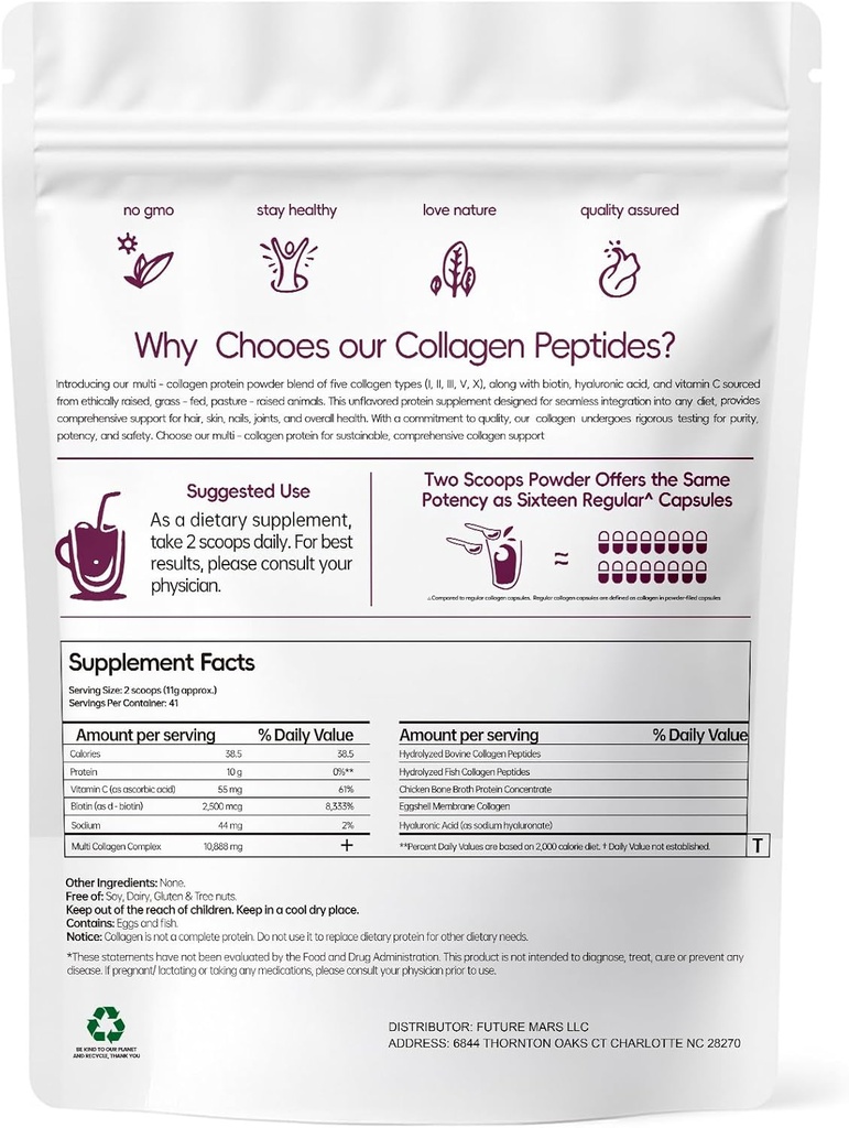 Multi Collagen Protein Powder, 2 Pounds – Type I,II,III,V,X with Biotin, Hyaluronic Acid, Vitamin C – Unflavored Collagen Peptides – Keto & Paleo Friendly, Easy Dissolve, Non-GMO (2LB) 3