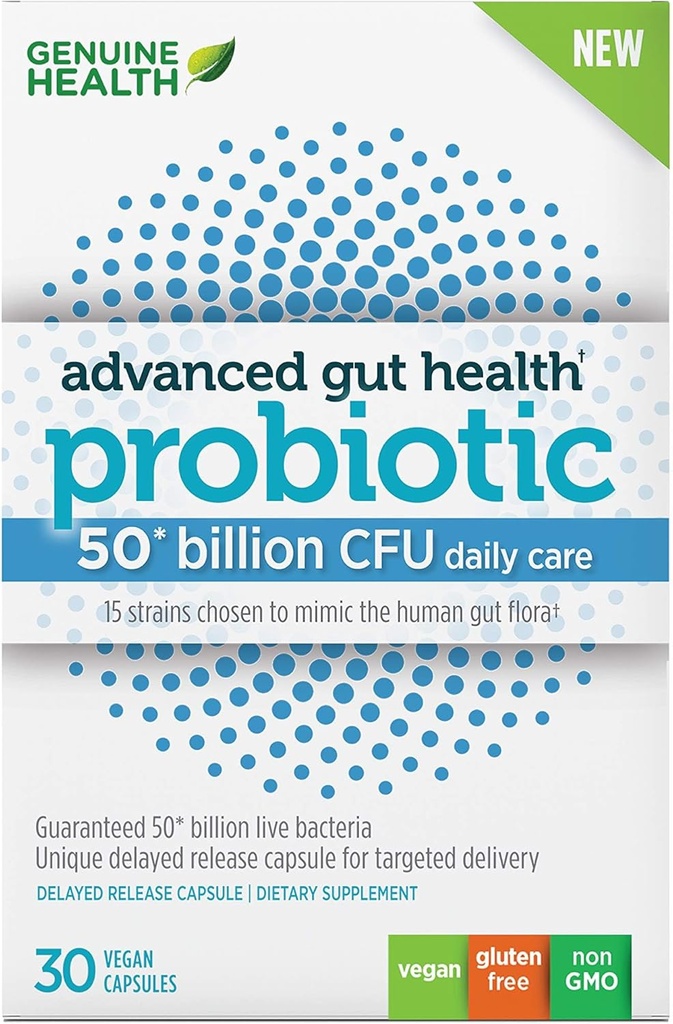 Genuine Health Probiotics, 50 Billion CFU, Daily Care, 15 Diverse Strains, Soy Free, Gluten Free, Vegan Delayed-Release Capsules for Advanced Gut Health, 30 Count 2