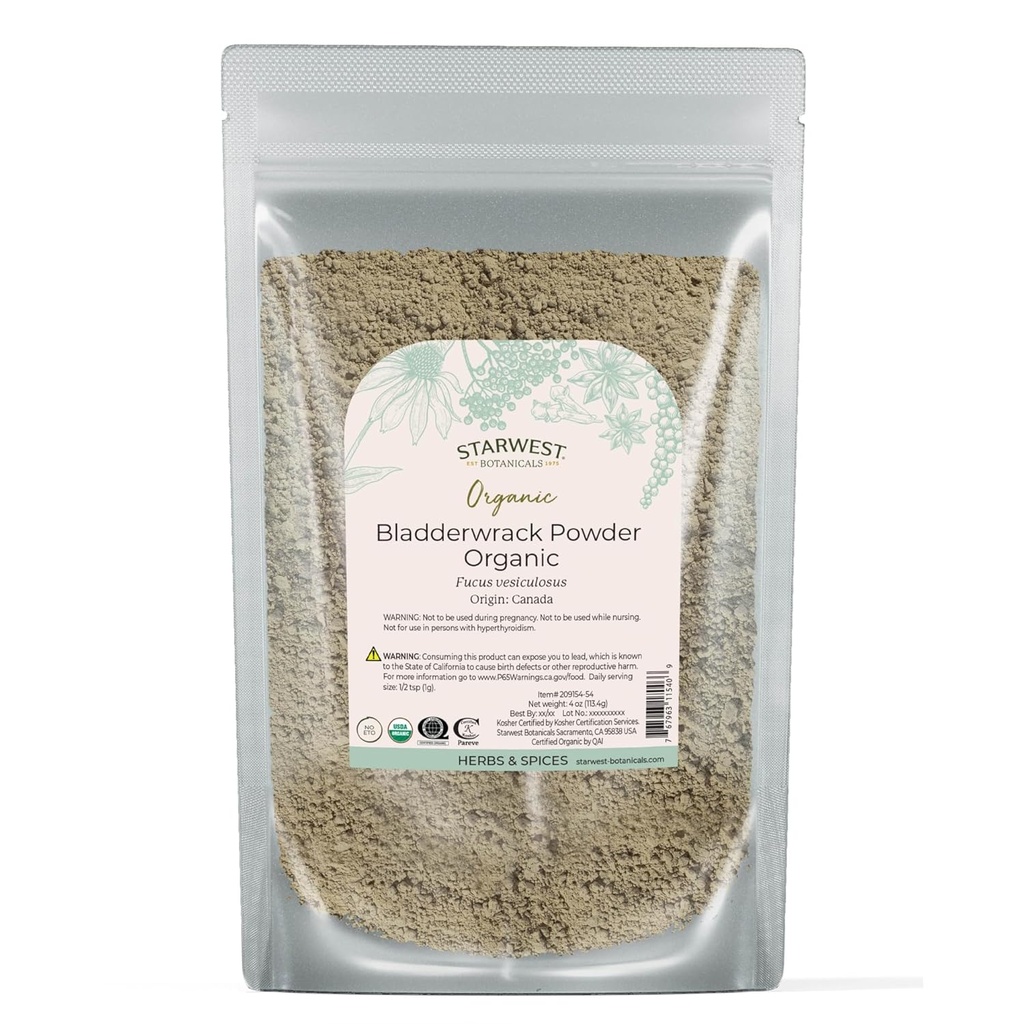 Starwest Botanicals Dried Bladderwrack Organic Powder - Natural Seaweed Herb, Source of Iodine, Potassium, Zinc, Calcium, Vitamins A & C, Certified Kosher, Non-GMO - 4 oz Pouch 2