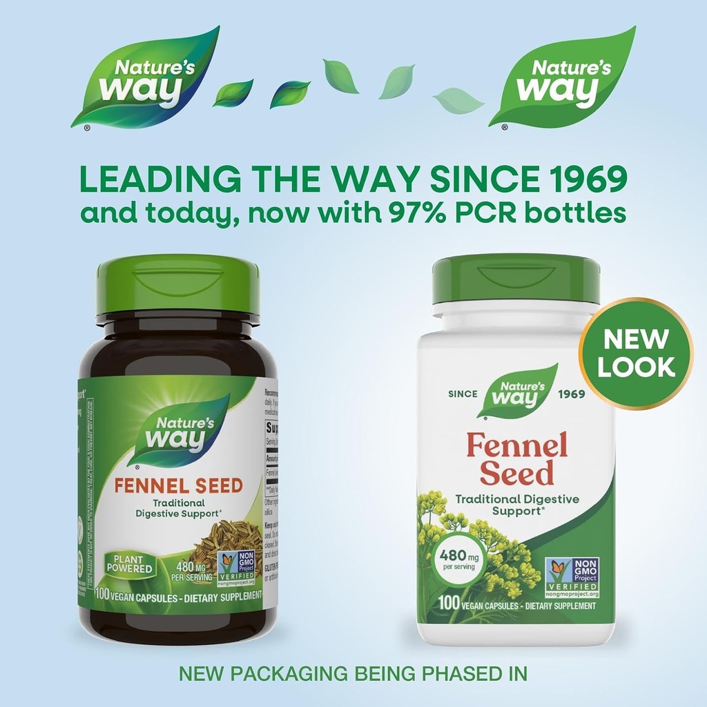 Nature's Way Fennel Seed, Traditional Digestive Support*, 480 mg per Serving, Gluten Free & Vegan, Non-GMO Project Verified, 100 Capsules (Packaging May Vary) 4