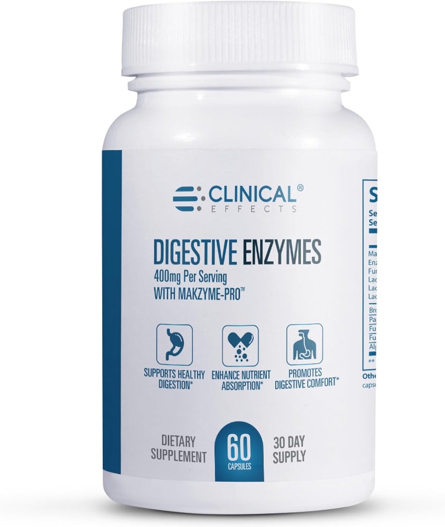 Clinical Effects Digestive Enzymes with Makzyme-Pro - Gut Health Enzyme and Probiotic Supplement to Support Digestion, Nutrient Absorption, Digestive Comfort - 60 Vegan Supplement Capsules - USA Made 2