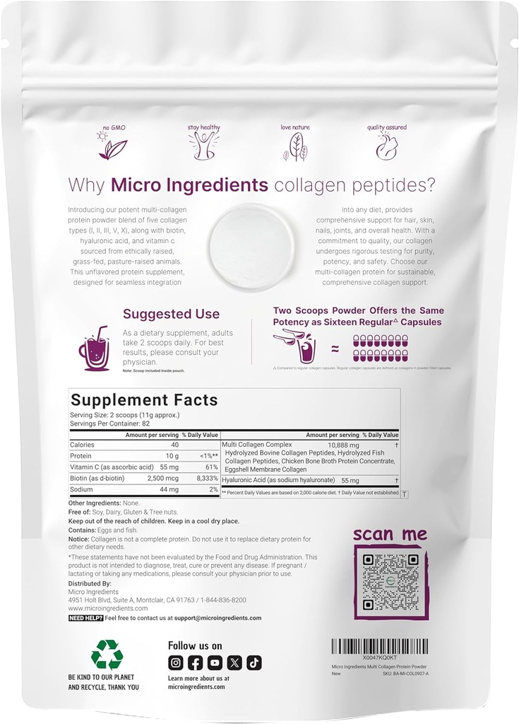 Micro Ingredients Multi Collagen Protein Powder 2 Pounds & Omega-3 Fish Oil 4,200 mg Softgels Bundle 2 Pack | Grass-Fed Collagen Peptides | Wild-Caught Fish, Lemon Flavored, Burpless 4