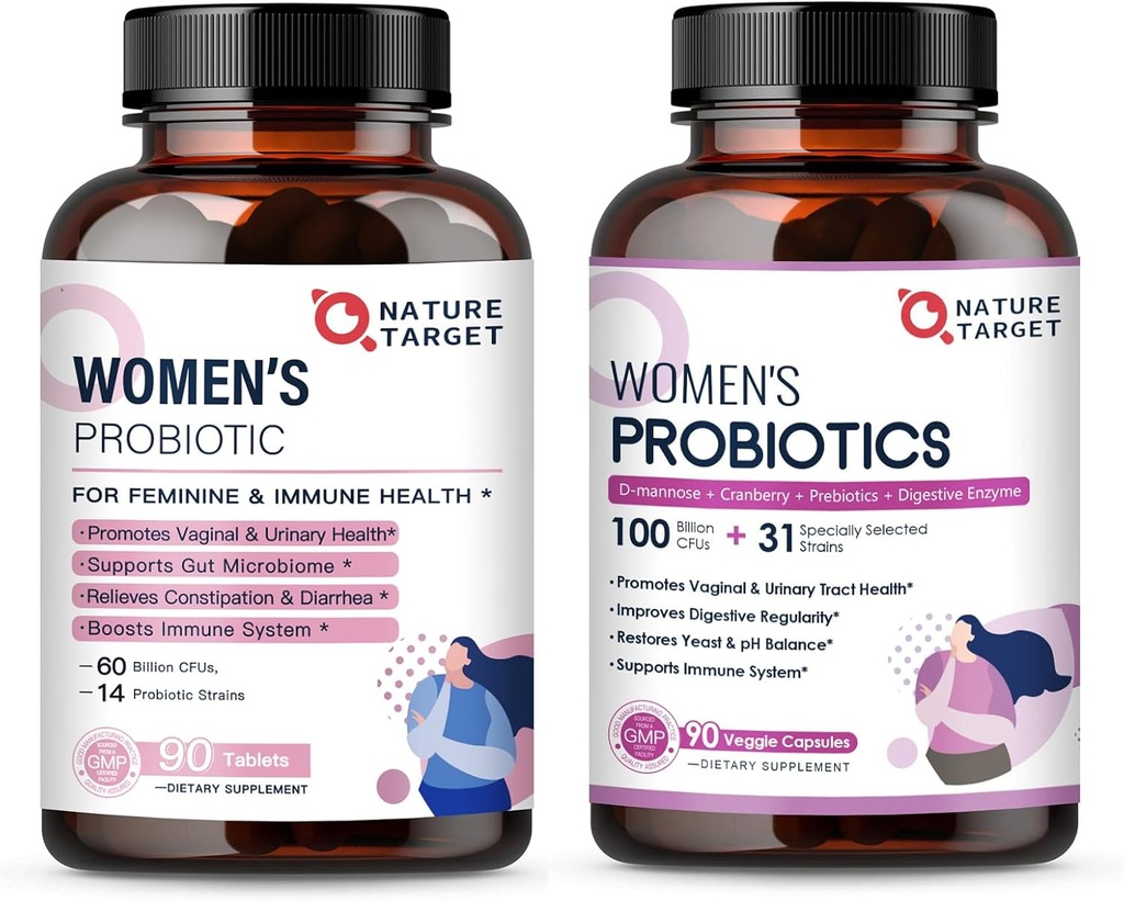 NATURE TARGET Women's Probiotics & Prebiotics, Cranberry & D-Mannose, 50-Billion-CFUs, Organic Probiotics for Digestive Health/Gut Health/Immune Booster/Weight Management 2