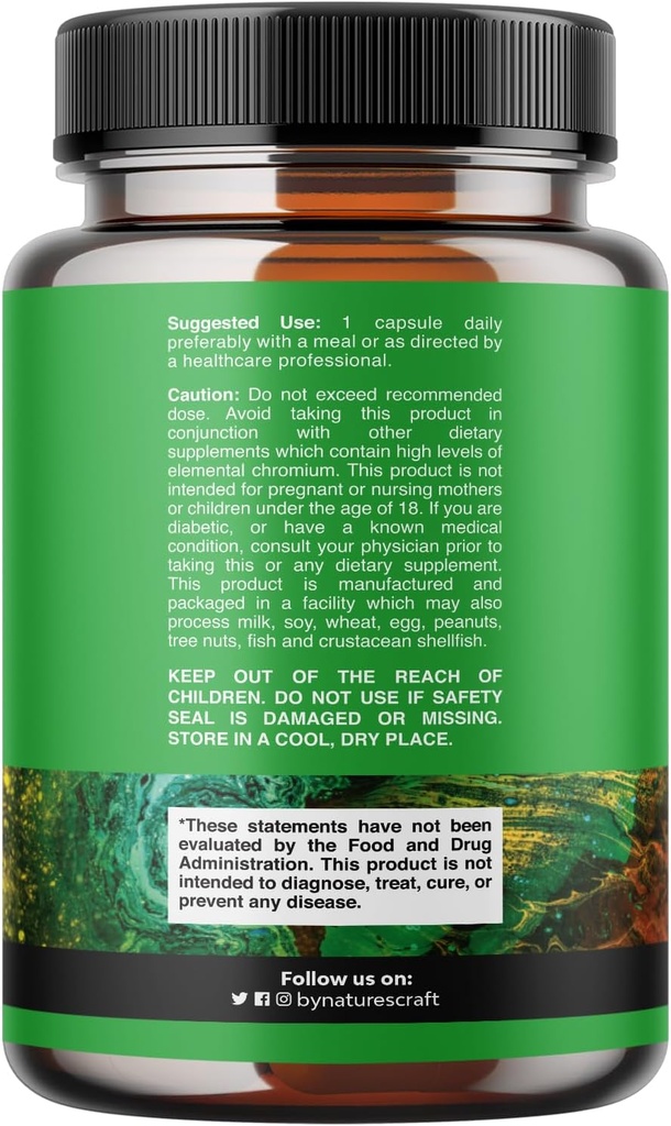 Chromium Picolinate 200mcg Mineral Supplements - Natural Chromium Supplement for Sugar Balance Muscle Growth Brain Booster Heart Health - Natural Pre Workout for Men and Women 3
