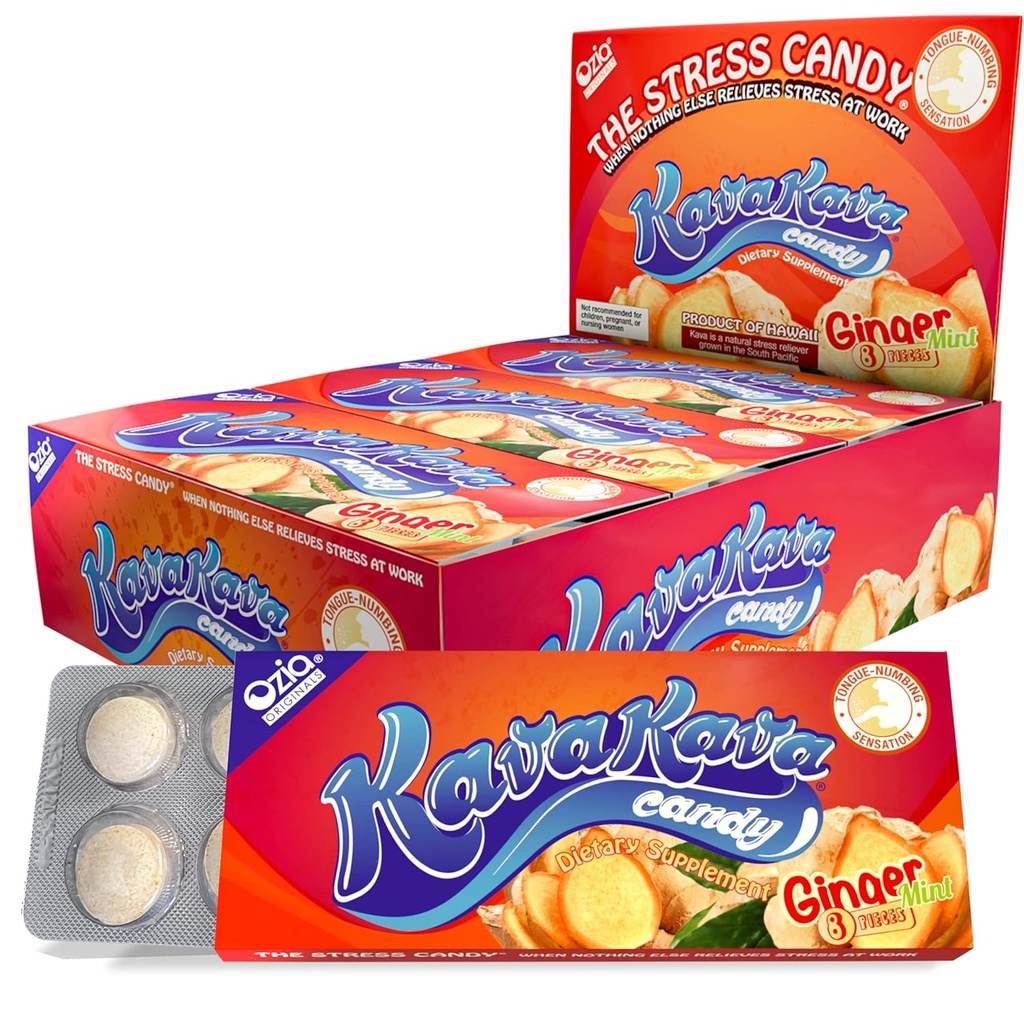 Kava Kava Candy - 8 Kava Candies Per Pack, Kava Extract Stress Relief Supplement, Natural Kava Root Chill Happy Pill, Encourages Positive Mood - Ginger Mint Flavor, 1 Box (12 Packs) 2