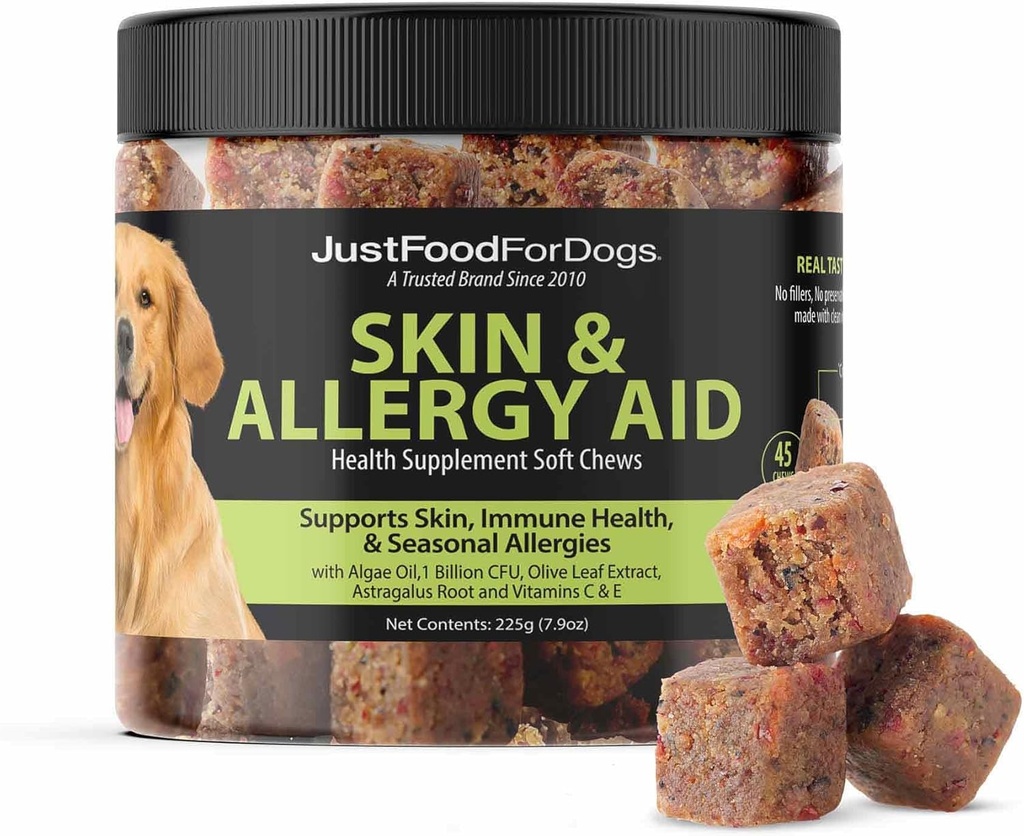 JustFoodForDogs Skin & Allergy Care Soft Chews Supplement for Dogs, Seasonal Allergies, Itchy Skin Relief, Inflammation, Immune Support - 45 Count 2