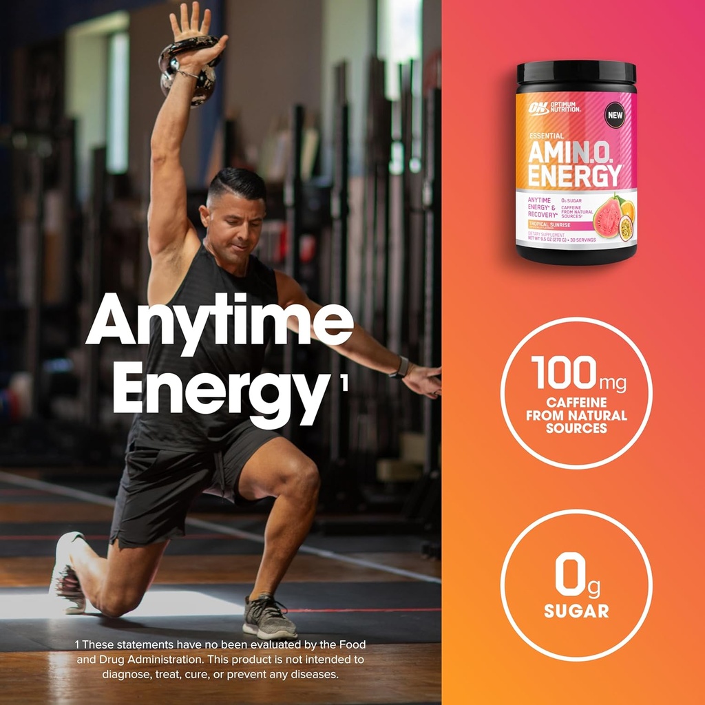 Optimum Nutrition New Flavor Amino Energy - Pre Workout with Green Tea, BCAA, Amino Acids, Keto Friendly, Green Coffee Extract, Energy Powder - Tropical Sunrise, 30 Servings (Packaging May Vary) 5