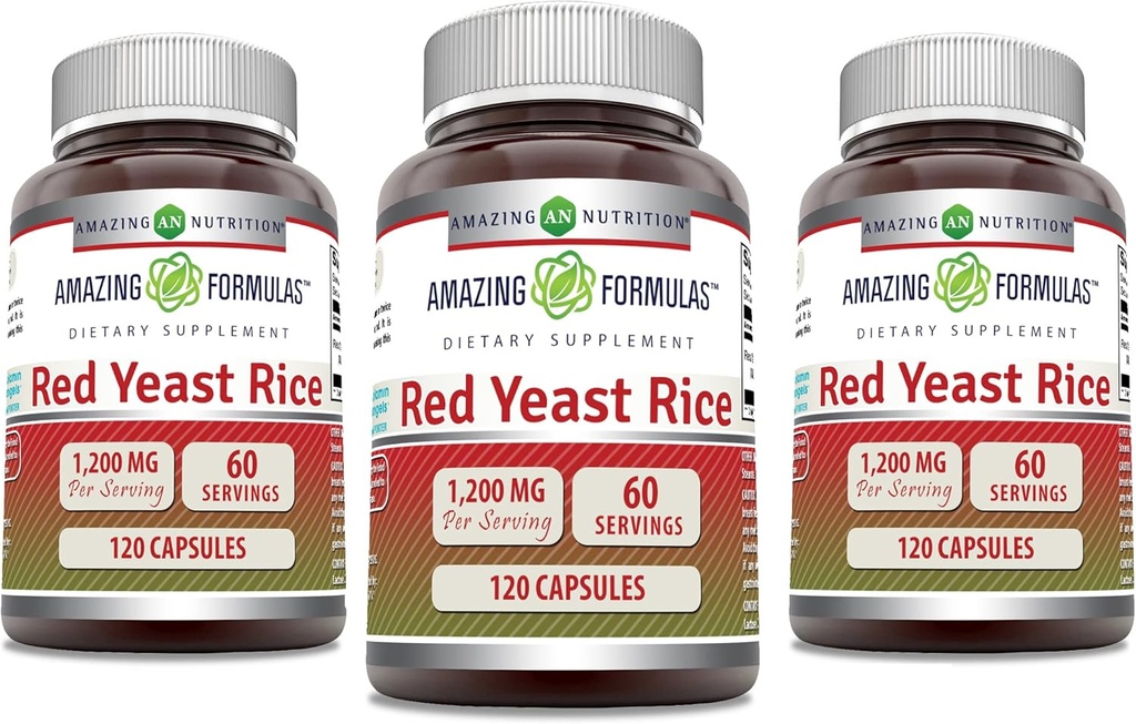 Amazing Formulas Red Yeast Rice 1200mg Per Serving Capsules Supplement | Non-GMO | Gluten Free | Made in USA (120 Count | 3 Pack) 2