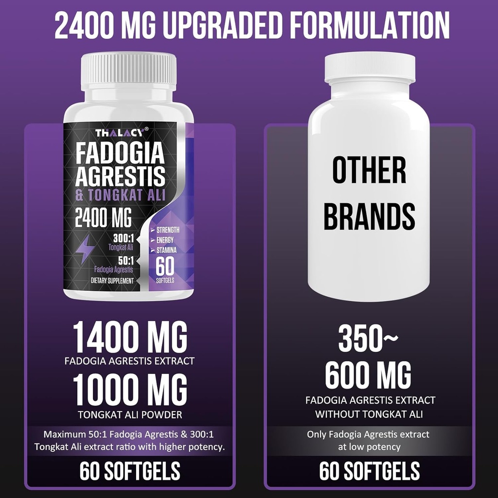 2400mg Fadogia Agrestis Tongkat Ali Supplement - Fadogia Agrestis 1400mg & Tongkat Ali 1000mg Ultra Blend, Maximum Strength, Muscle Mass & Athletic Performance, 360 Softgels 5
