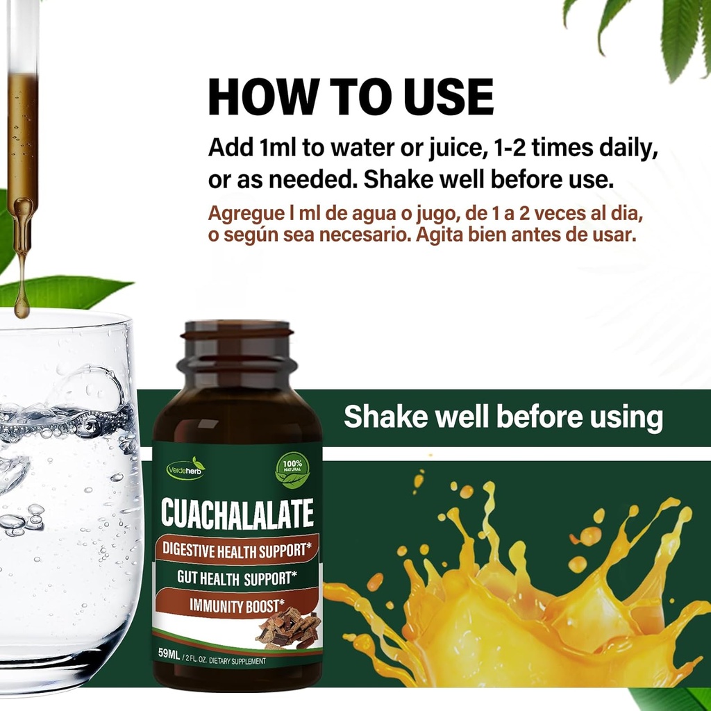 Cuachalalate Drops Support Digestive Health, Stomach Ulcer, Gut Health & Immunity Boost, Herbal Extract from Cuachalalate Bark (Cuachalalate Corteza). 2oz 5