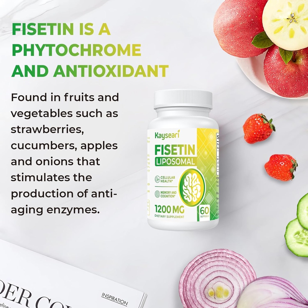 Fisetin 1200mg Liposomal Fisetin Supplements 98% Pure Fisetin Polyphenols Antioxidants Immunity Health Aging Cognitive Support Non-GMO 60 Capsules 6