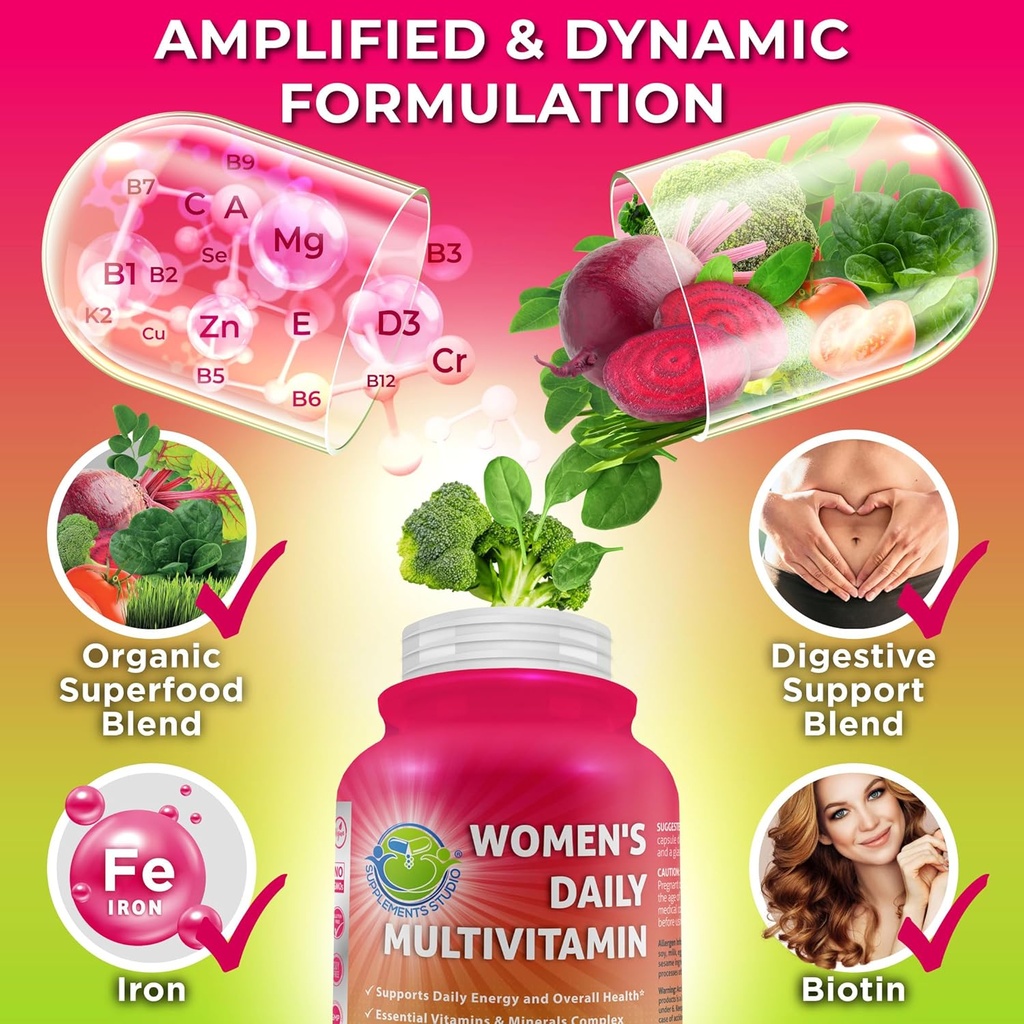 Vegan Whole Food Multivitamin with Iron & Women’s Daily Multivitamin with Iron, Organic Superfoods, Probiotics & Digestive Enzymes Bundle – Vegan, Non-GMO, Clean Daily Wellness Support 3